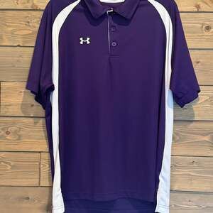 Under Armour Athletic Polo Shirt Purple with White HeatGear Size Large